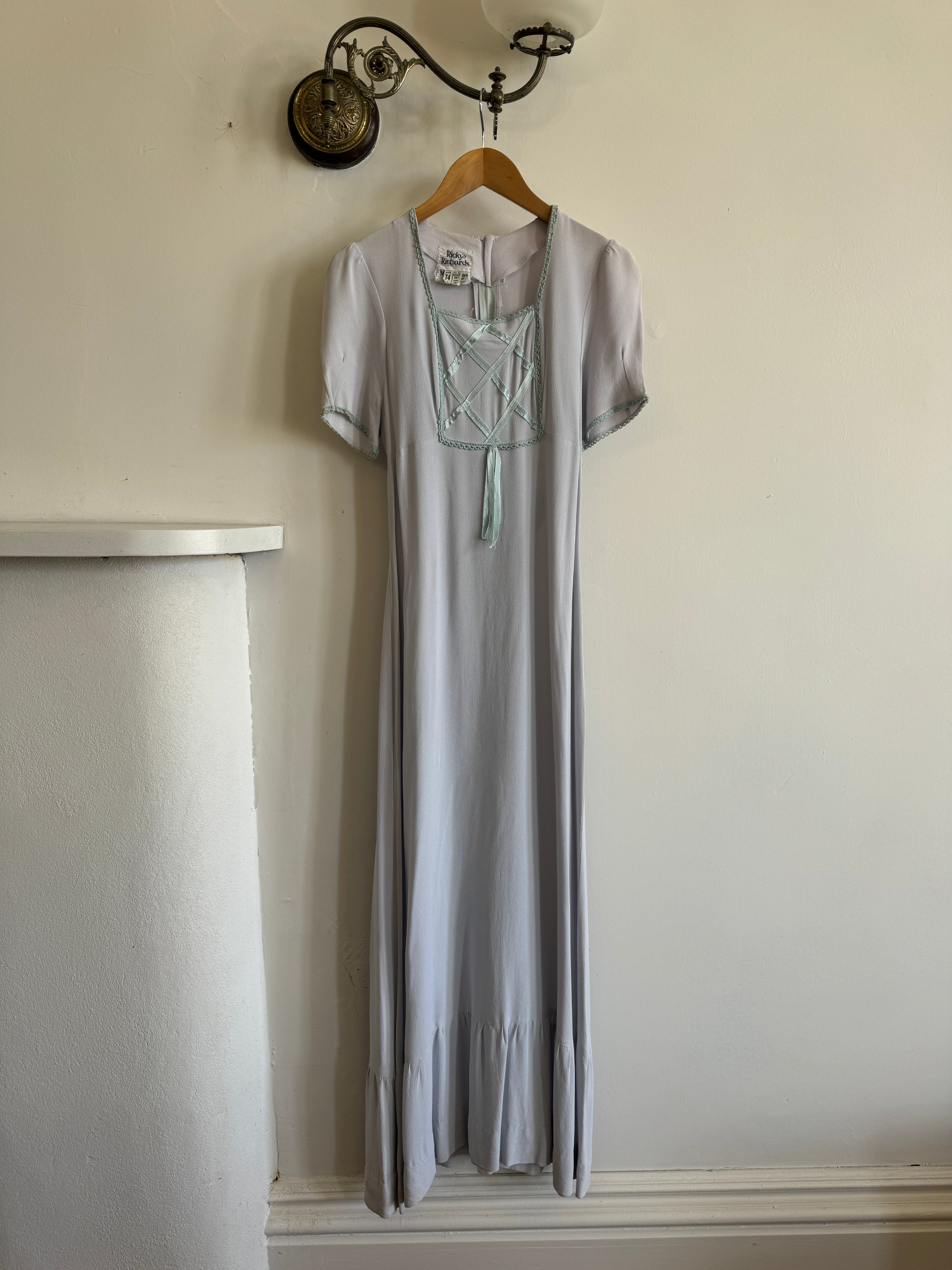 Vintage 70s Milkmaid Crepe Sundress Ice Blue