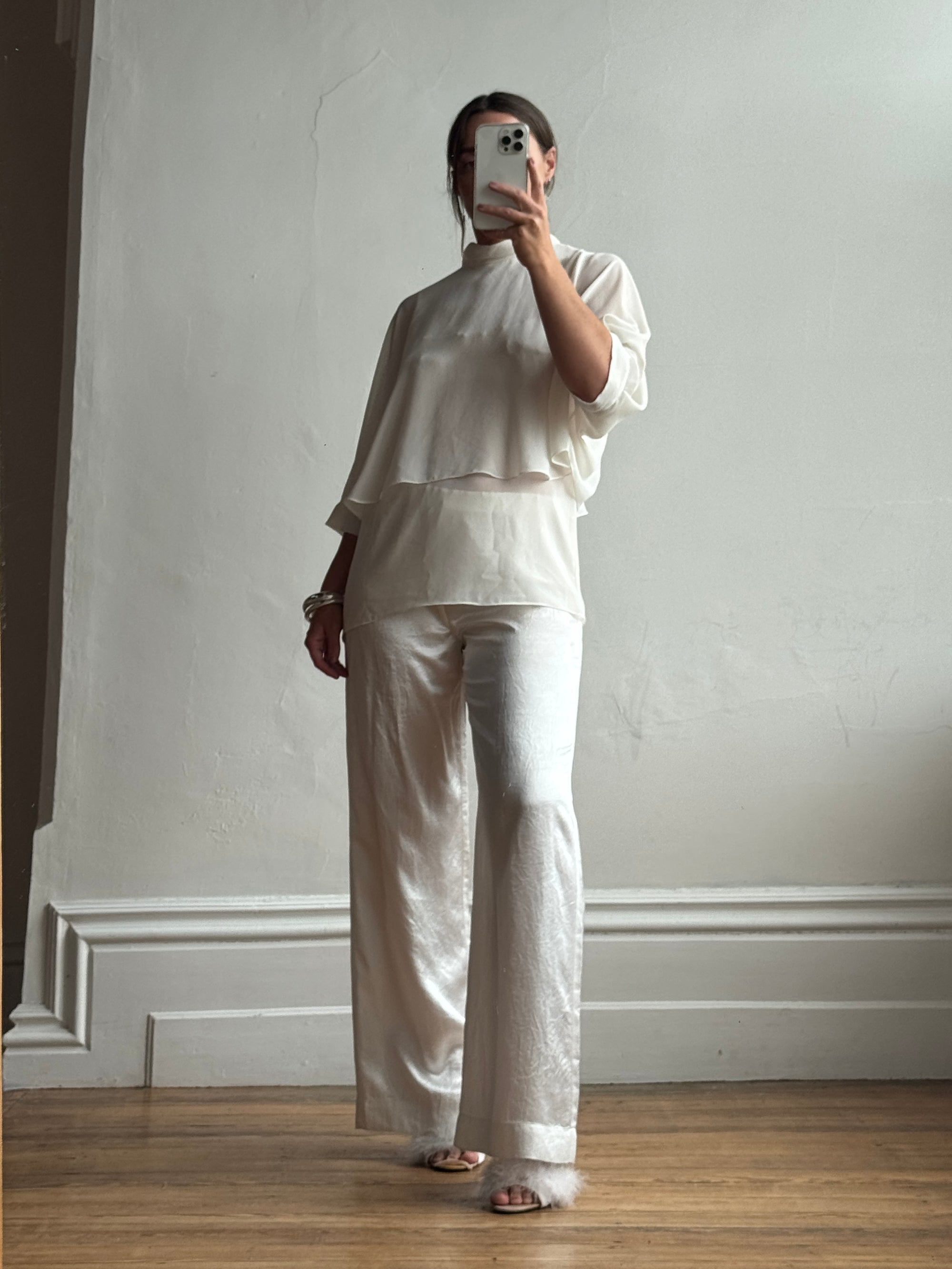 Vintage Y2K Sheer Chiffon Sheer Tiered Blouse