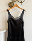 Vintage 90s Satin Drop Waist Midi Dress Noir