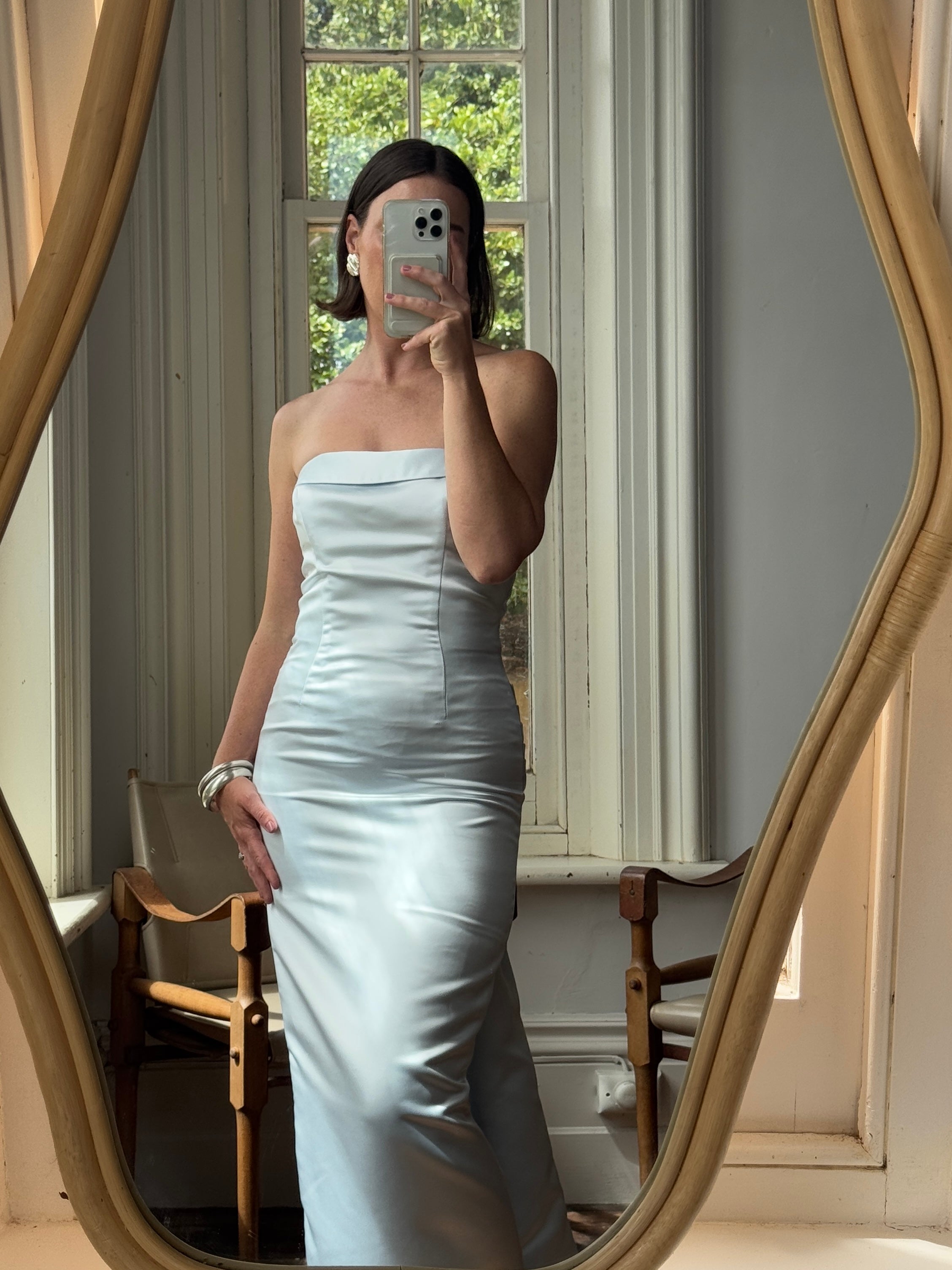 Vintage 90s Satin Pencil Dress Ice Blue