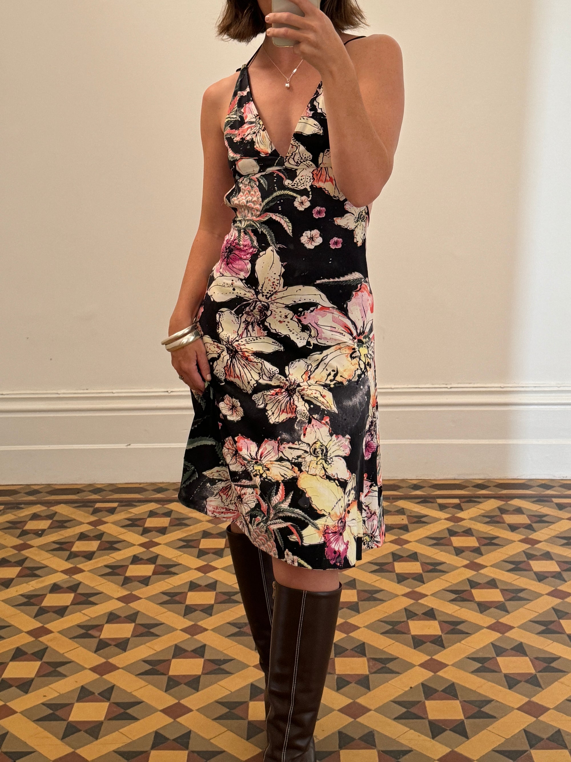 Vintage Y2K Roberto Cavalli Floral Backless Dress