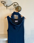 Vintage 90s Navy Cowl Neck Dress with Scarf