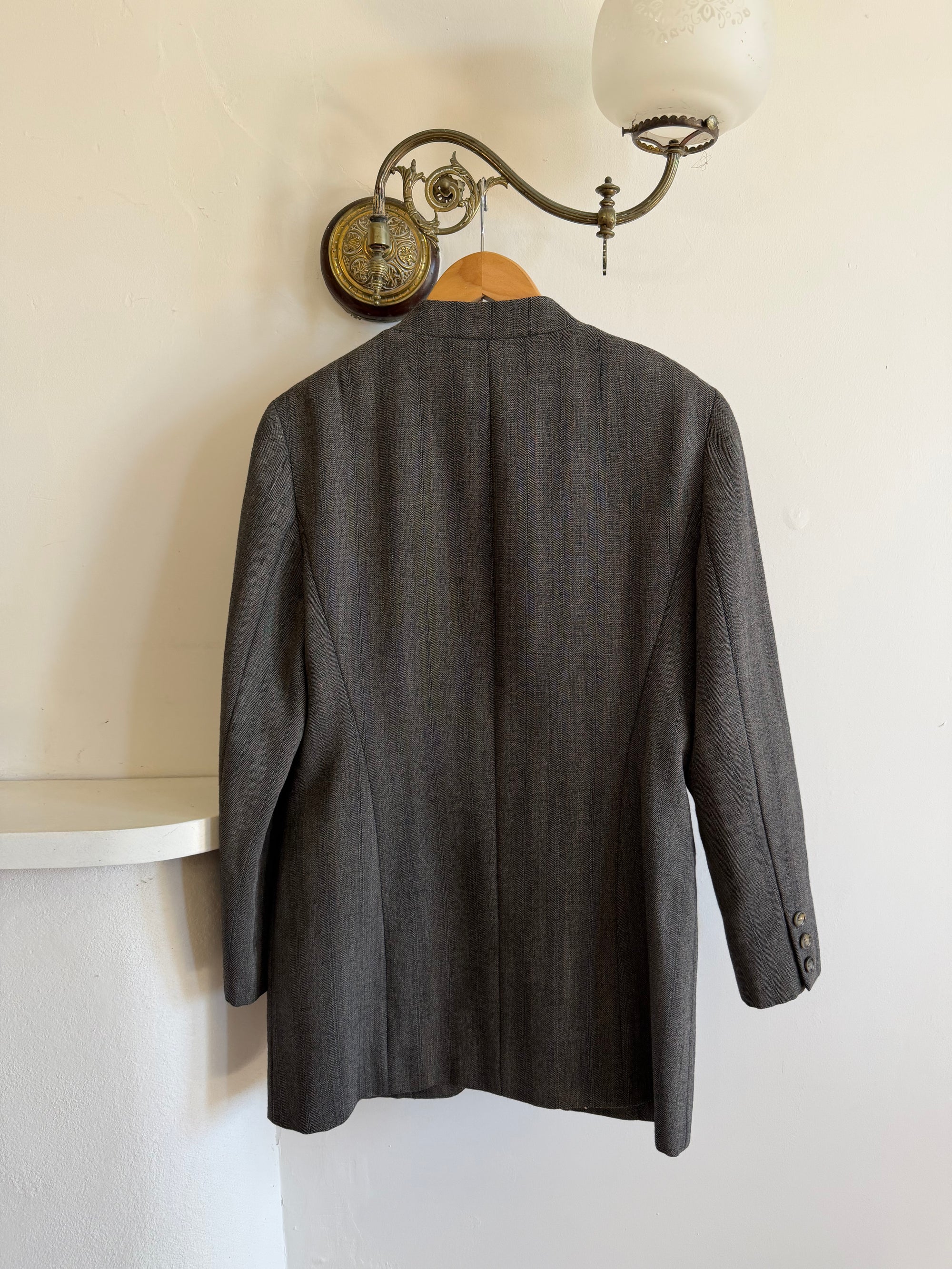 Vintage 90s Australian Made Mandarin Collar Wool Blazer Charcoal