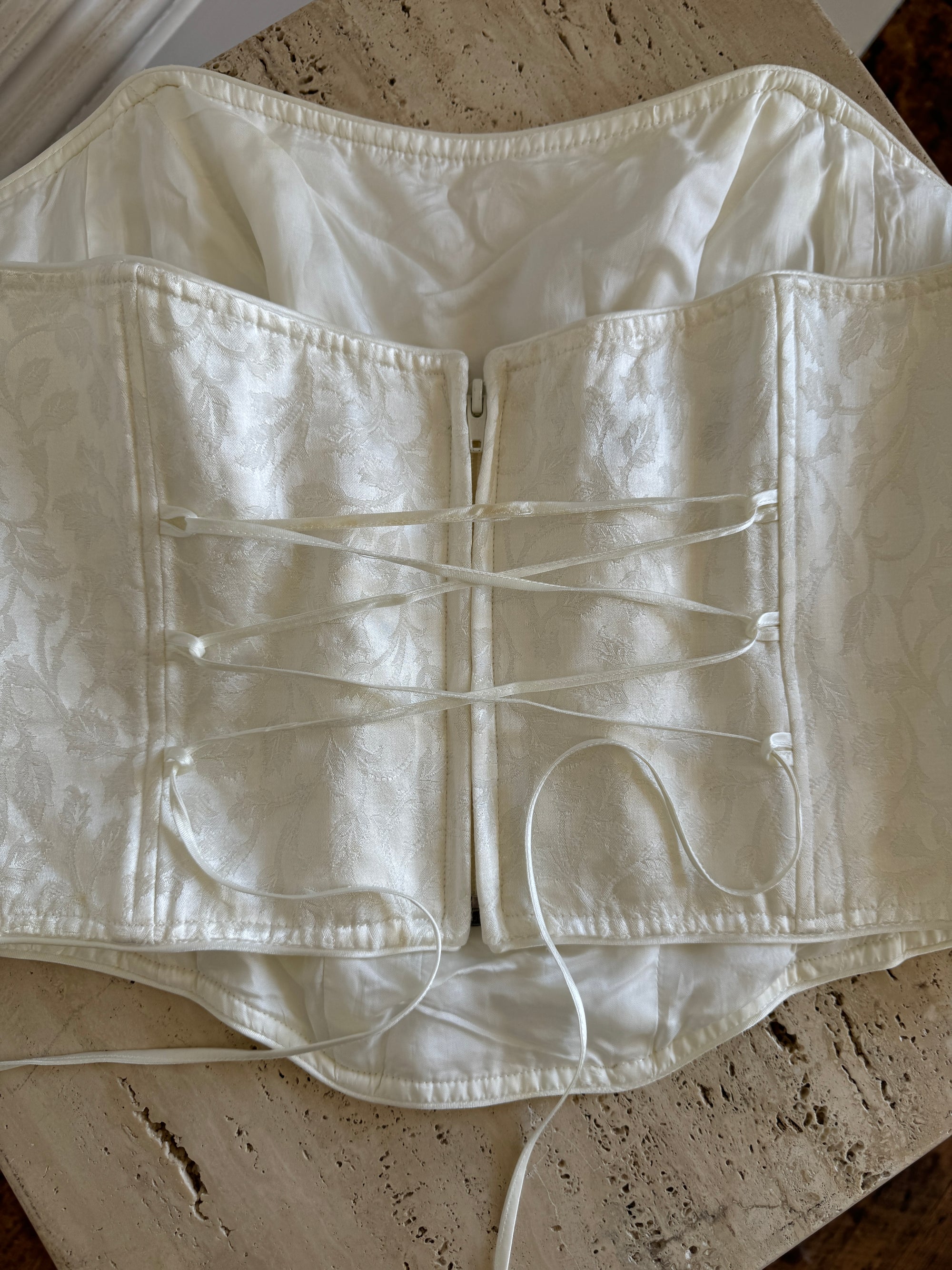 Vintage 90s Princess Satin Skirt and Jacquard Bustier Wedding Set