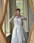 Vintage 90s Tailored Mesh Long Sleeved Wedding Gown