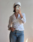 Vintage 90s Structured Collar Gathered Blouse Crisp White