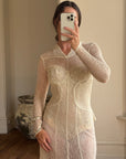 Vintage 20s Sheer Lace Bias Cut Wedding Gown