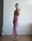 Vintage 90s Dusty Rose Floral Silk Halter Scarf Top and Skirt Set