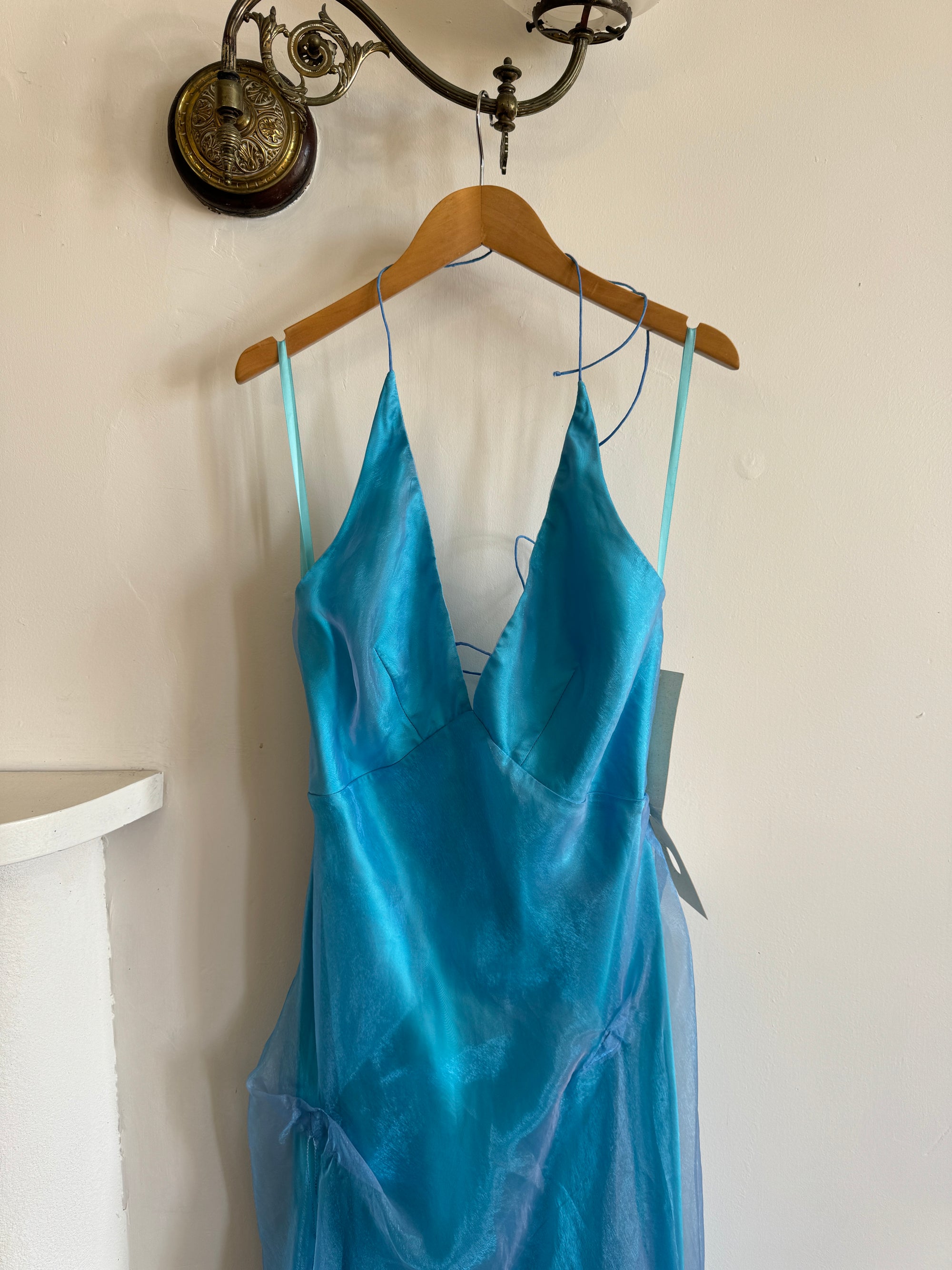 Vintage 90s Aquamarine Bias Cut Halter