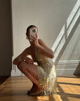 Vintage Y2K Pure Silk Sequin Tassel Disco Dress