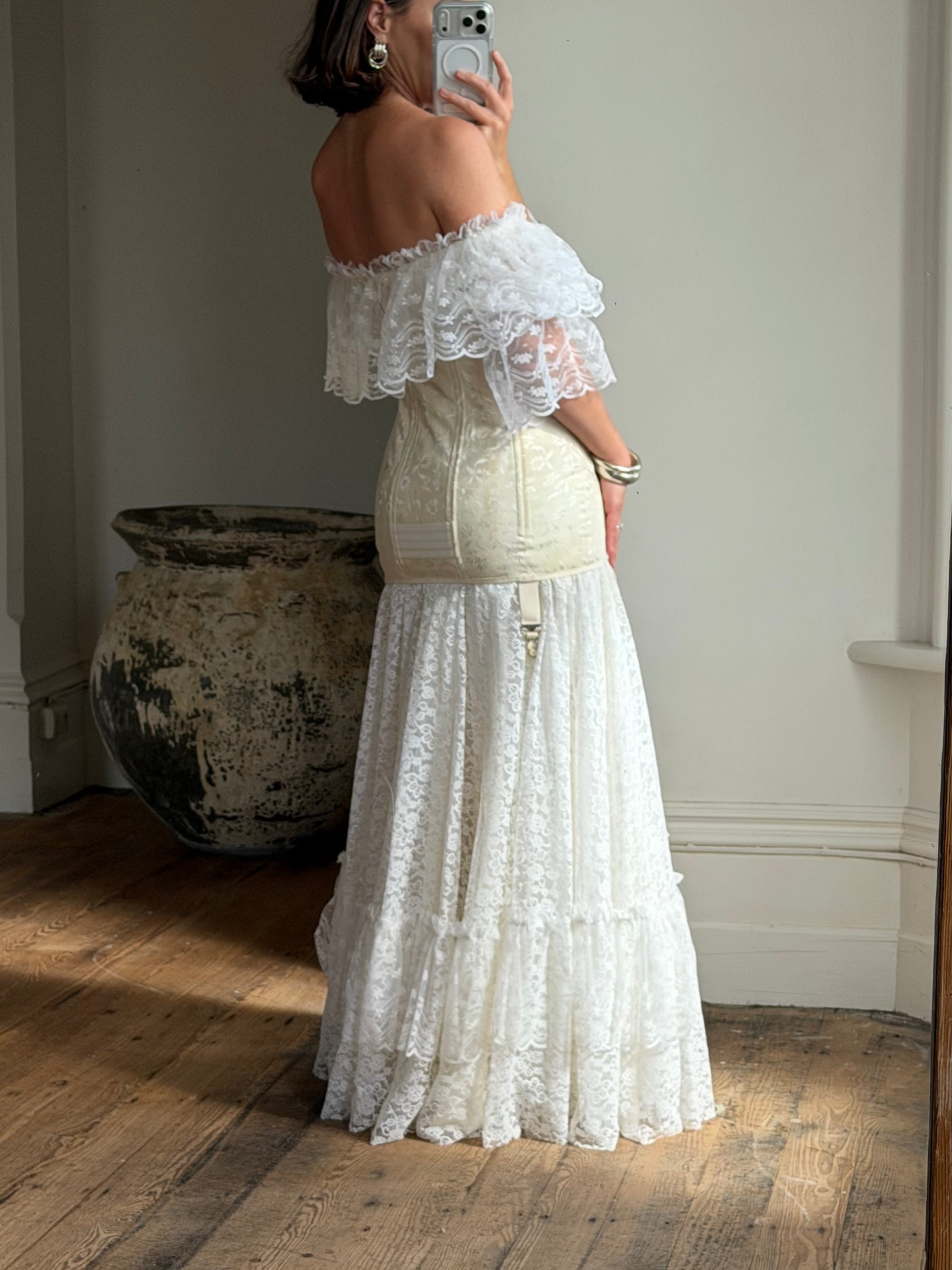Vintage 70s Lace Prairie Wedding Dress
