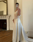 Vintage 90s Italian Naked Embroidered Satin Wedding Dress