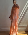 Vintage 70s Apricot Maxi Dress with Sheer Cape