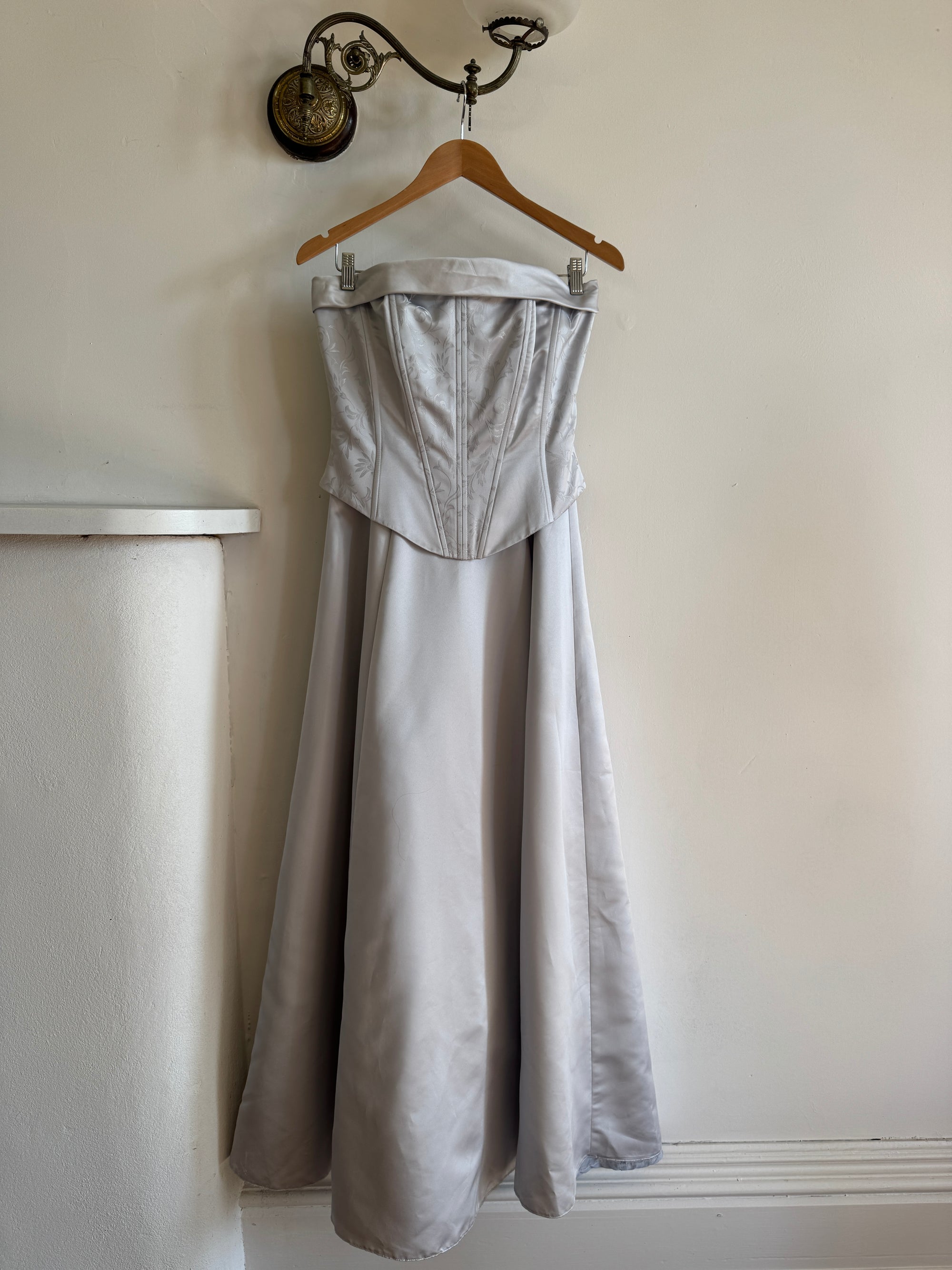 Vintage 90s Jacquard Corset Satin Dress Ice Blue