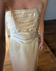Vintage 90s Ruched Satin Two Piece Bridal Set Champagne