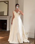 Vintage 90s Ivory Silk V-Neck A-Line Wedding Gown
