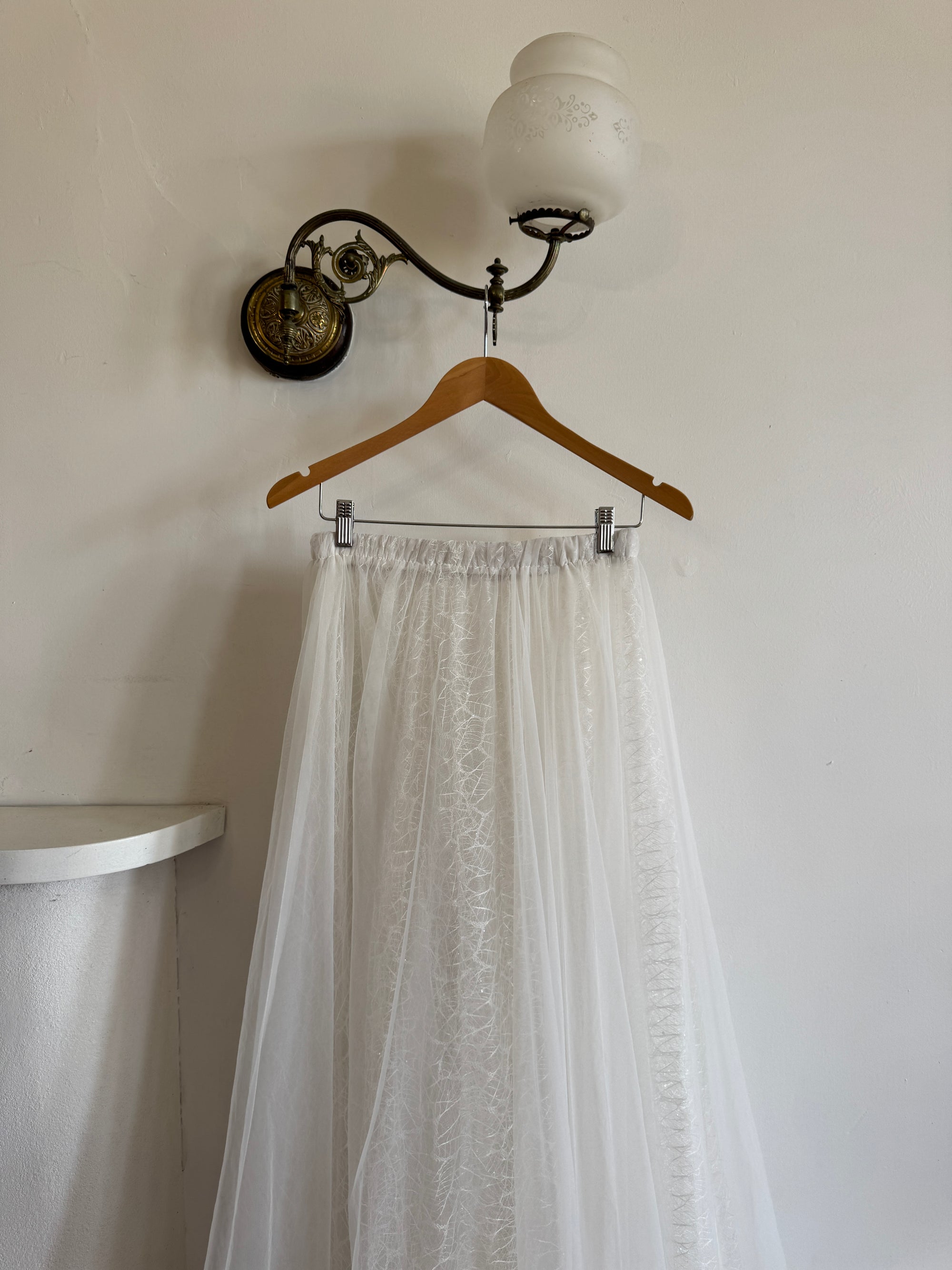 Vintage 80s Sheer Organza Webbed Lace Bridal Skirt