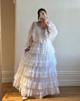 Vintage 70s Tiered Lace Ruffle Wedding Gown