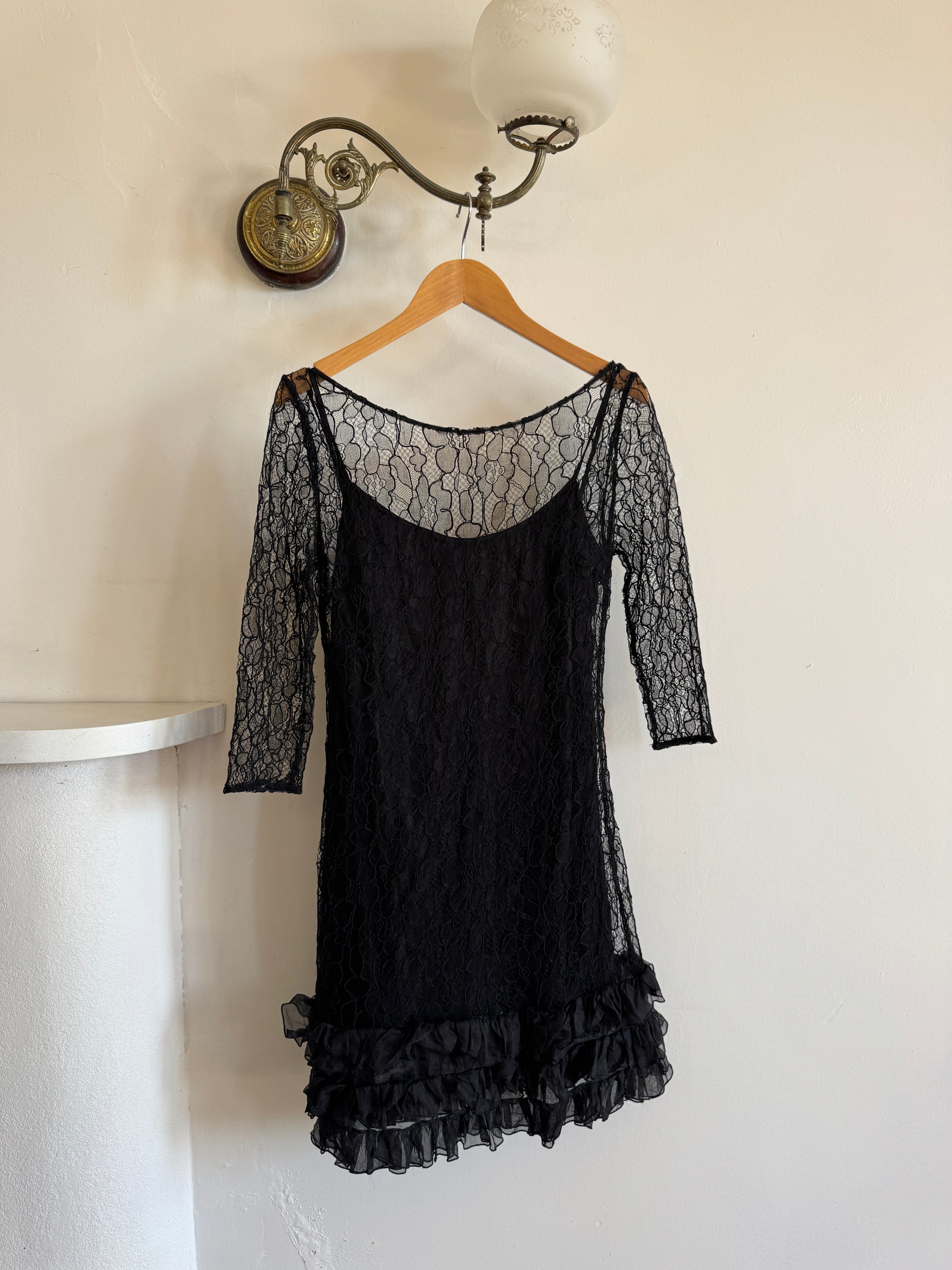 Archival Y2K Lace Ruffle Mini Dress Noir