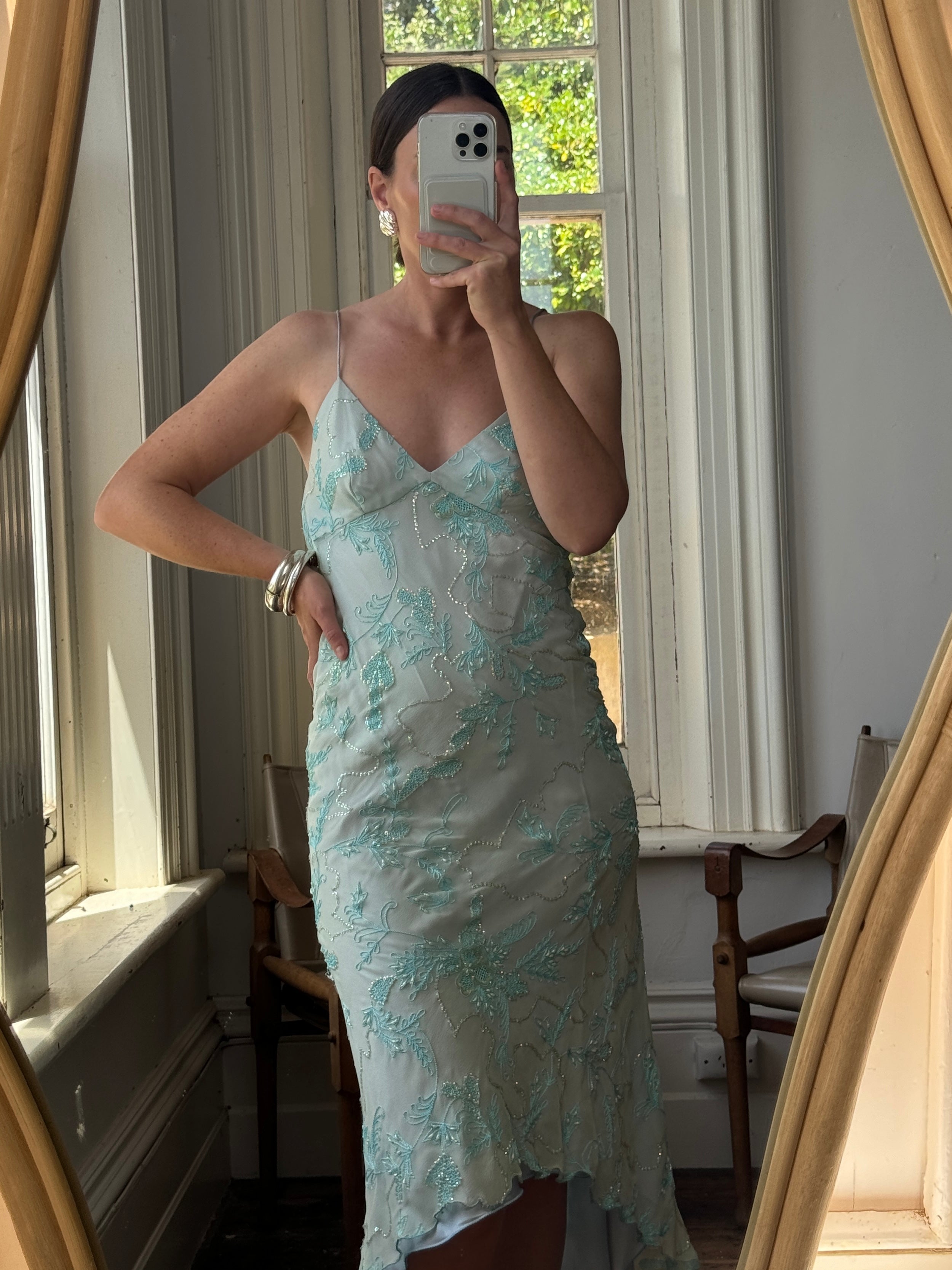 Vintage 90s Ice Blue Embellished High Low Fairy Dress