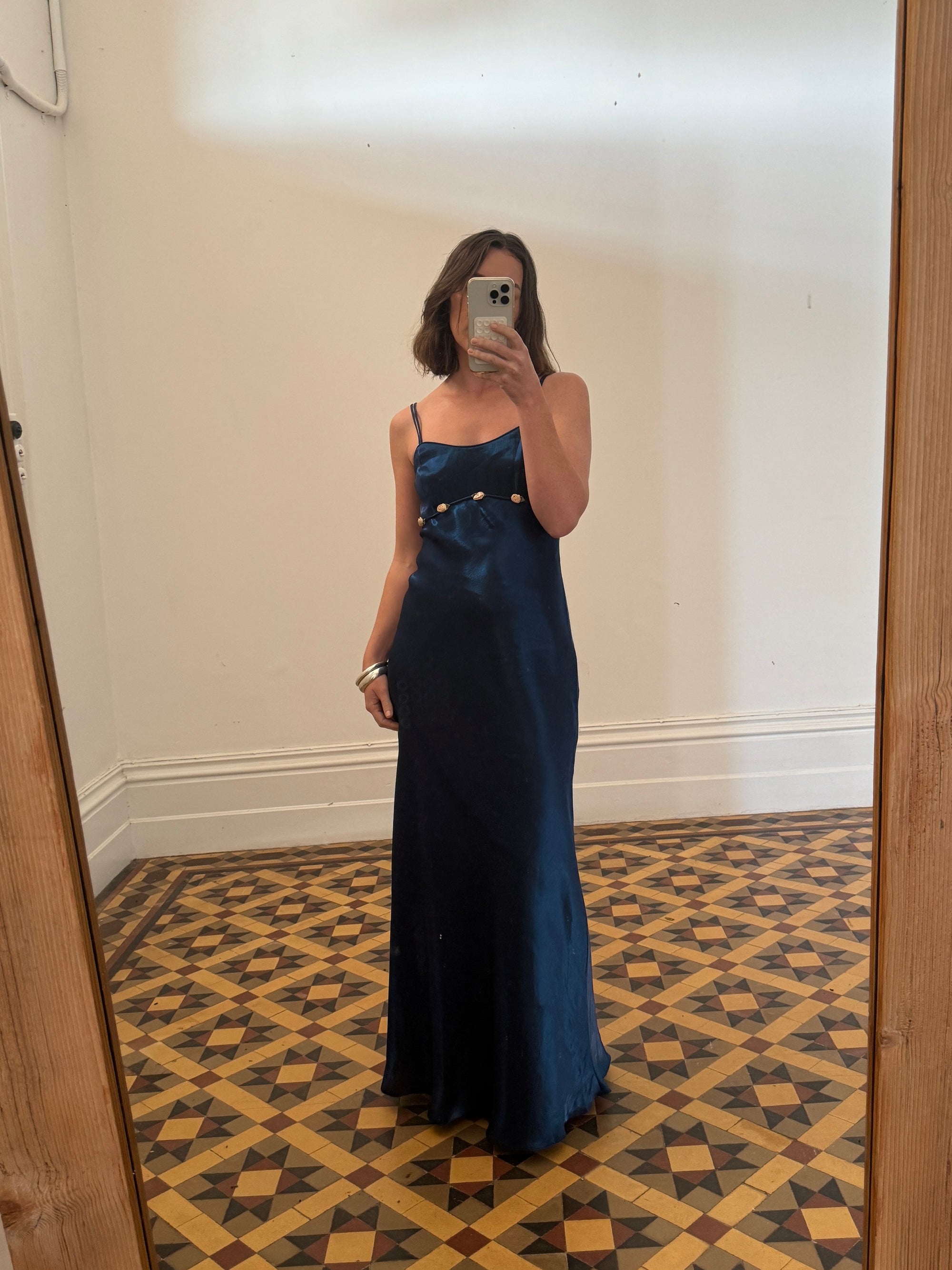 Vintage 90s Midnight Blue Dress With Flowers