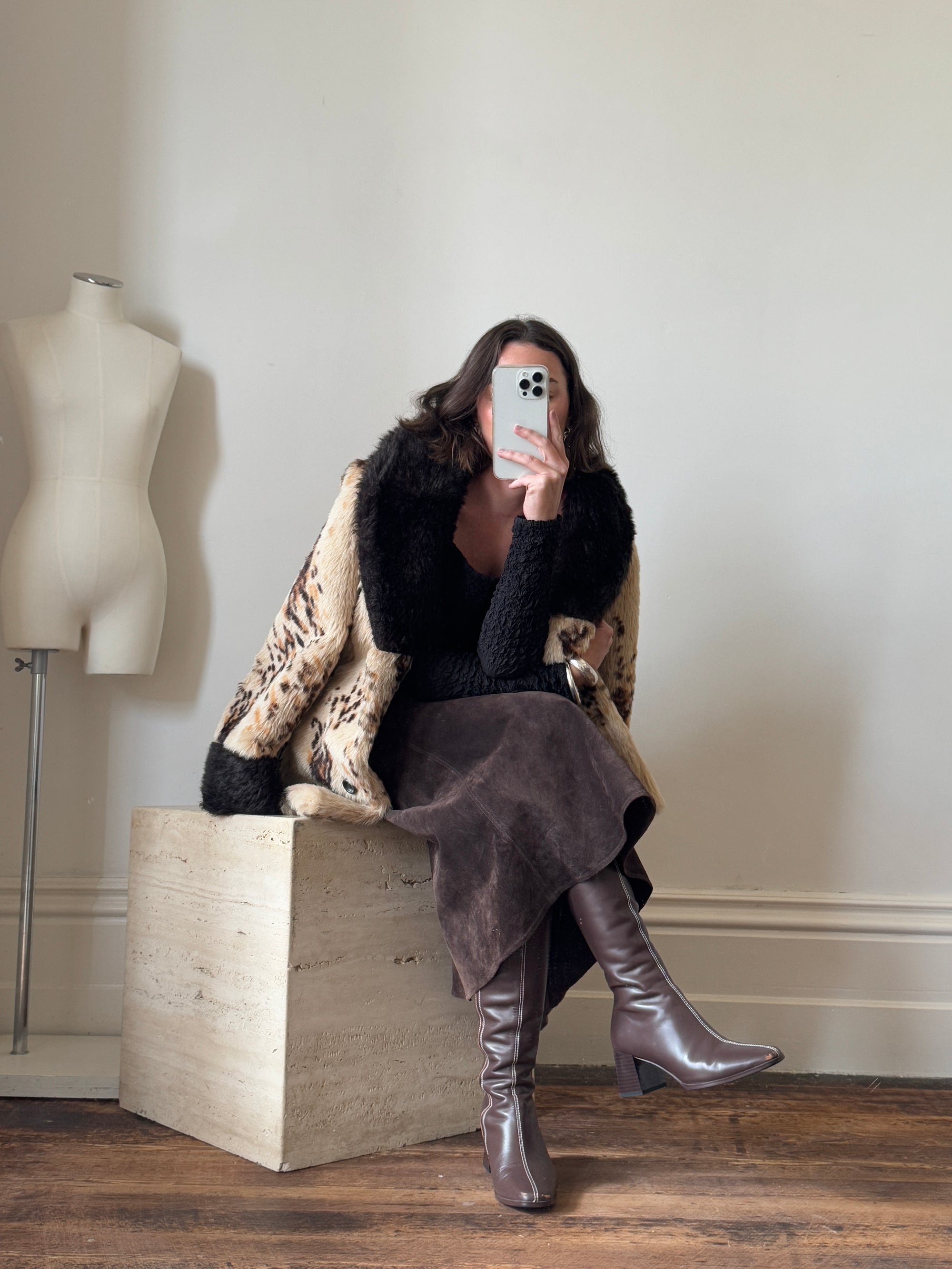 Vintage 60s Faux Fur Spotted Caramel Choc Australian Made Coat