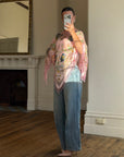 Vintage 90s Pink Floral Beaded Fringe Poncho