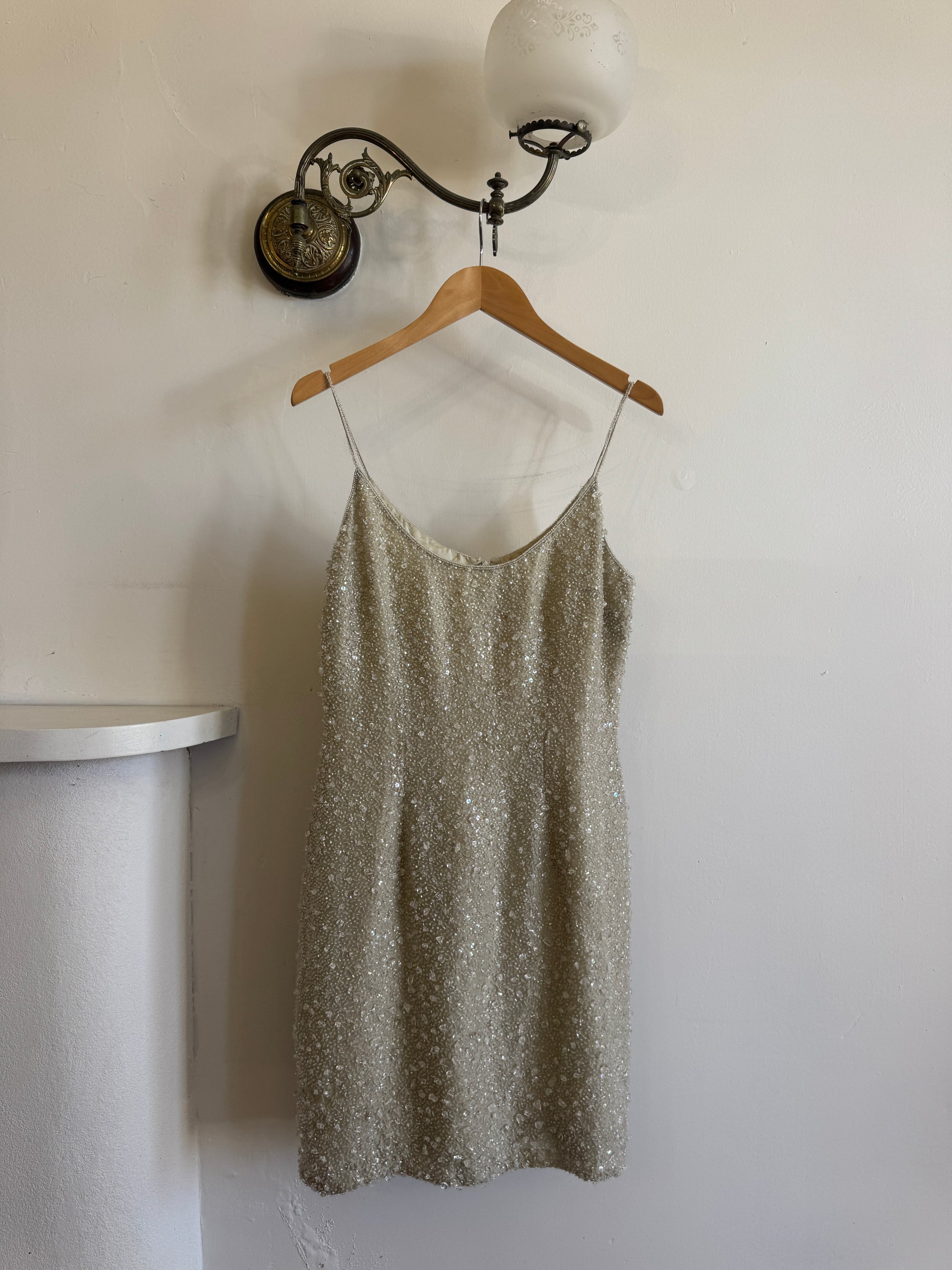 Vintage 90s Naeem Khan Silk Crystal Embellished Mini Dress