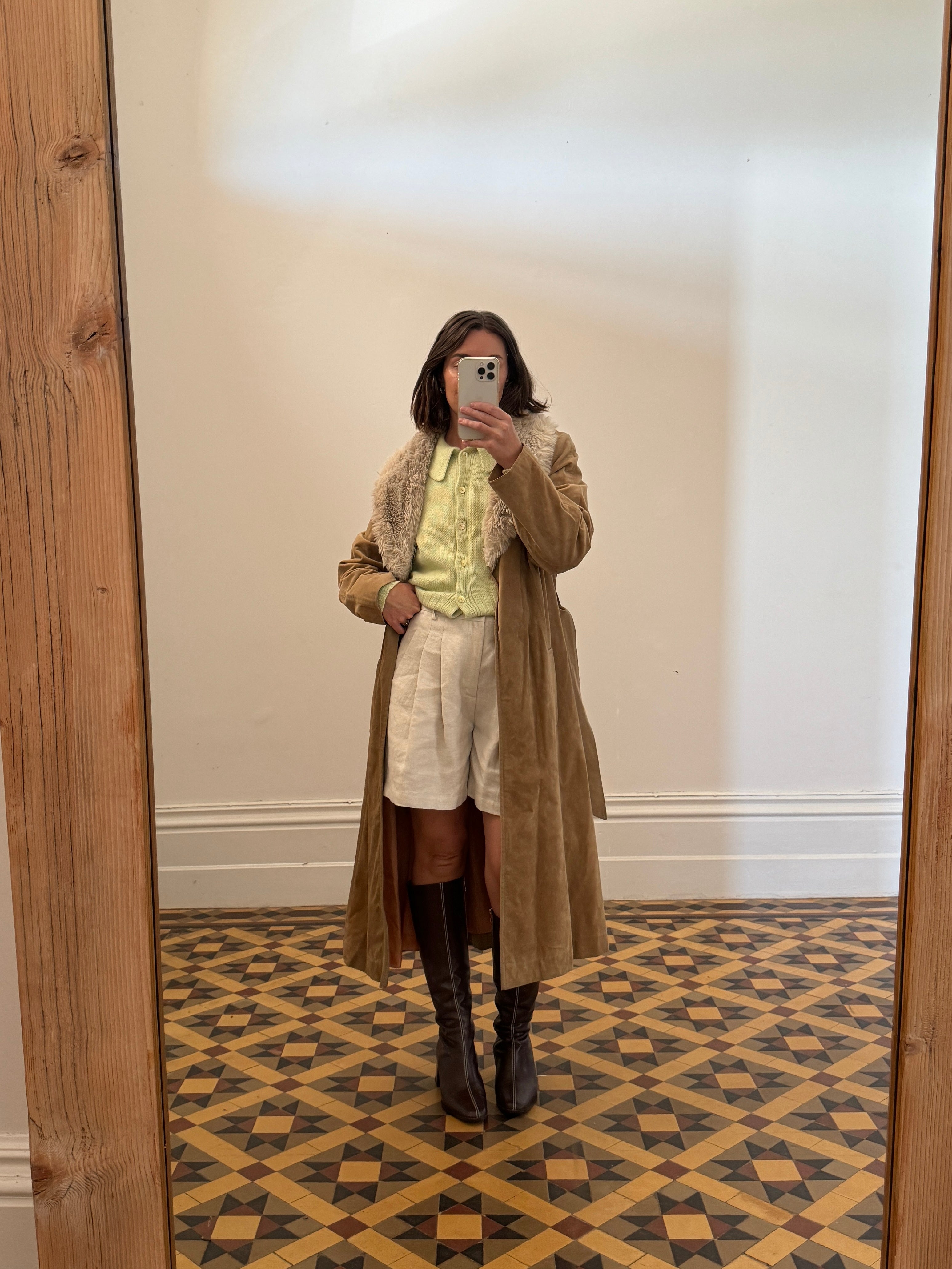 Vintage Faux Suede Penny Lane Coat Camel