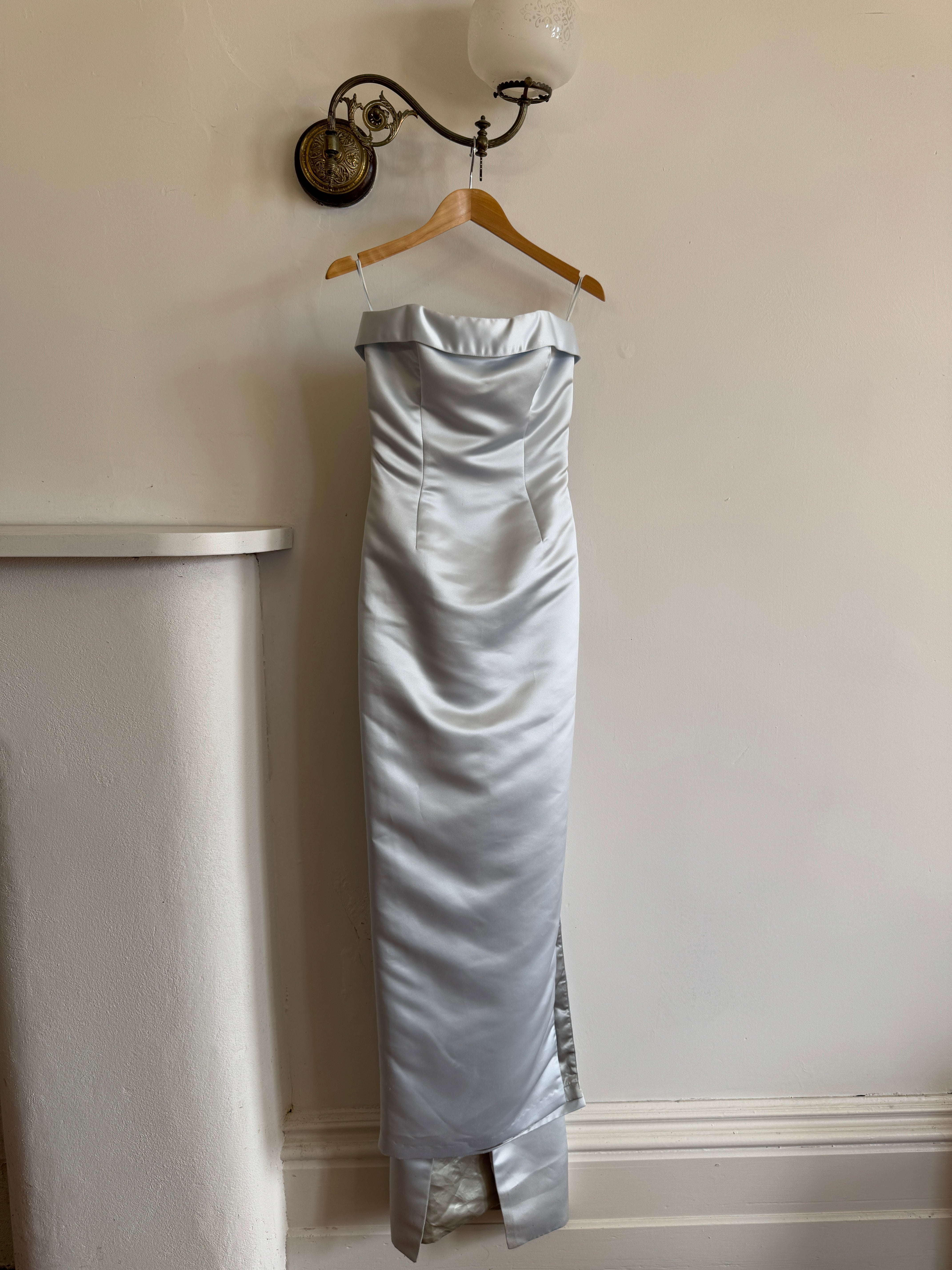 Vintage 90s Satin Pencil Dress Ice Blue