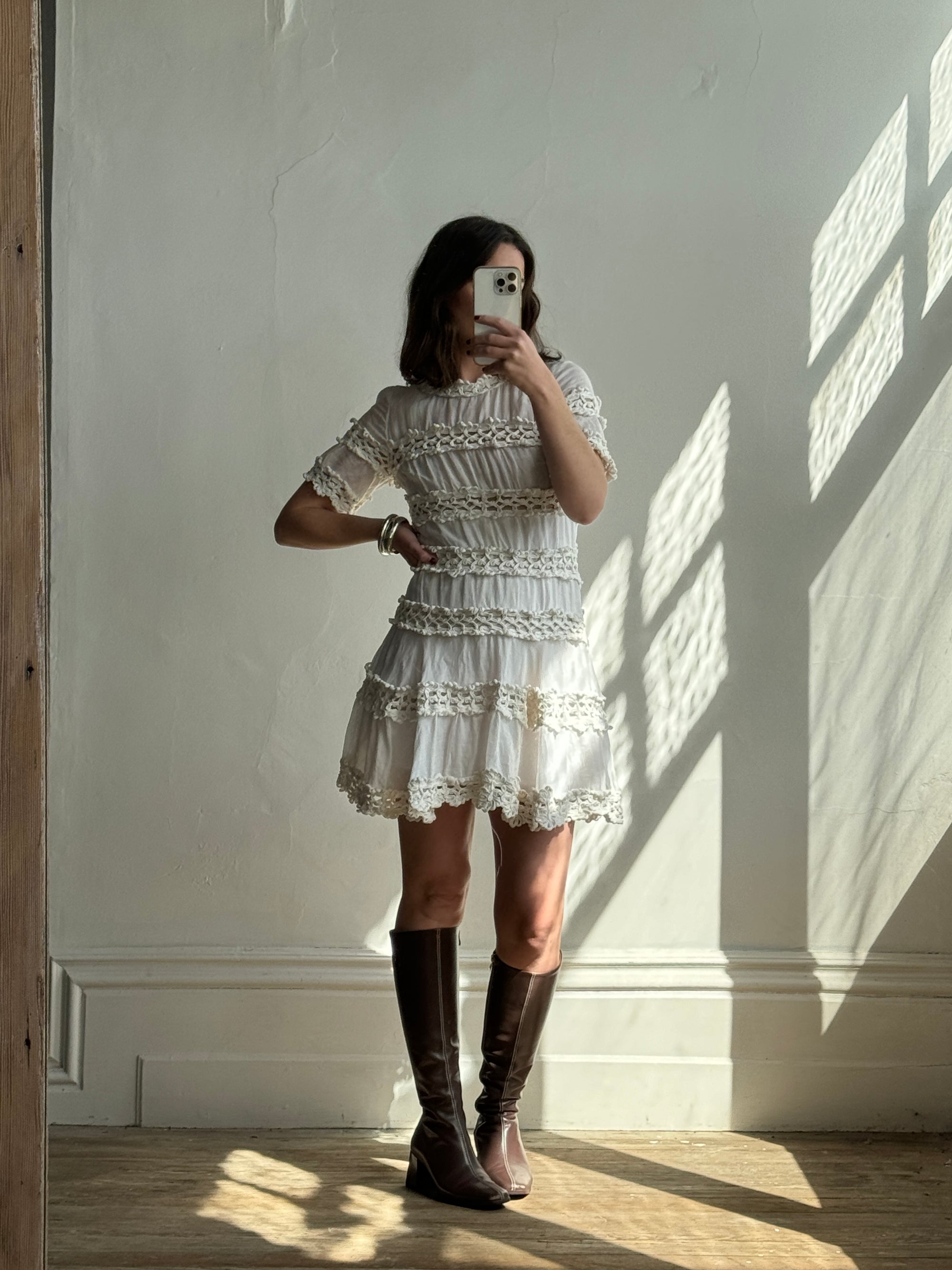 Vintage Crochet Rope Fit and Flare Mini Dress