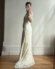 Vintage 90s Italian Beaded Lace and Satin Wedding Gown