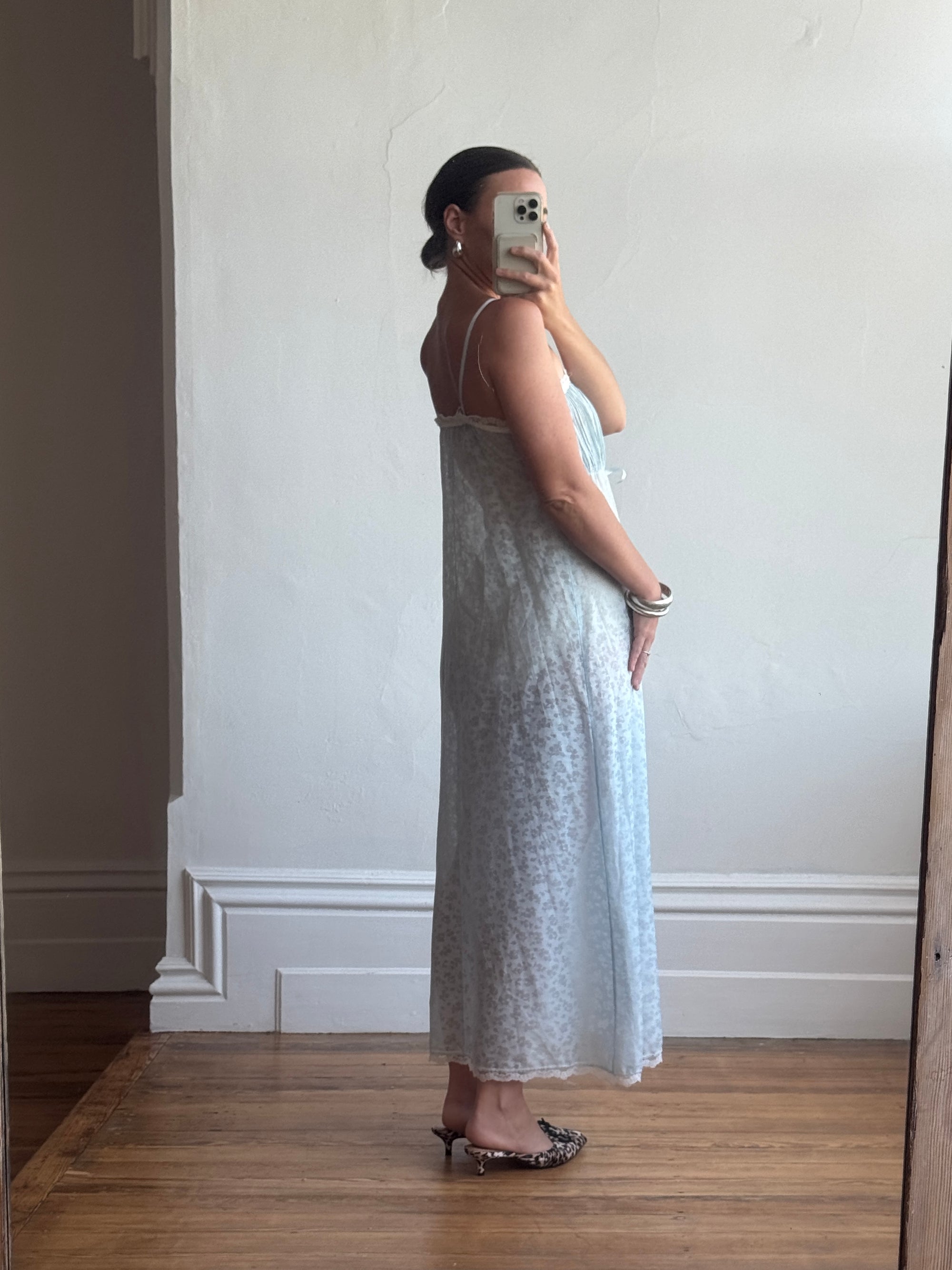 Vintage 60s Baby Blue Floral Negligee Slip