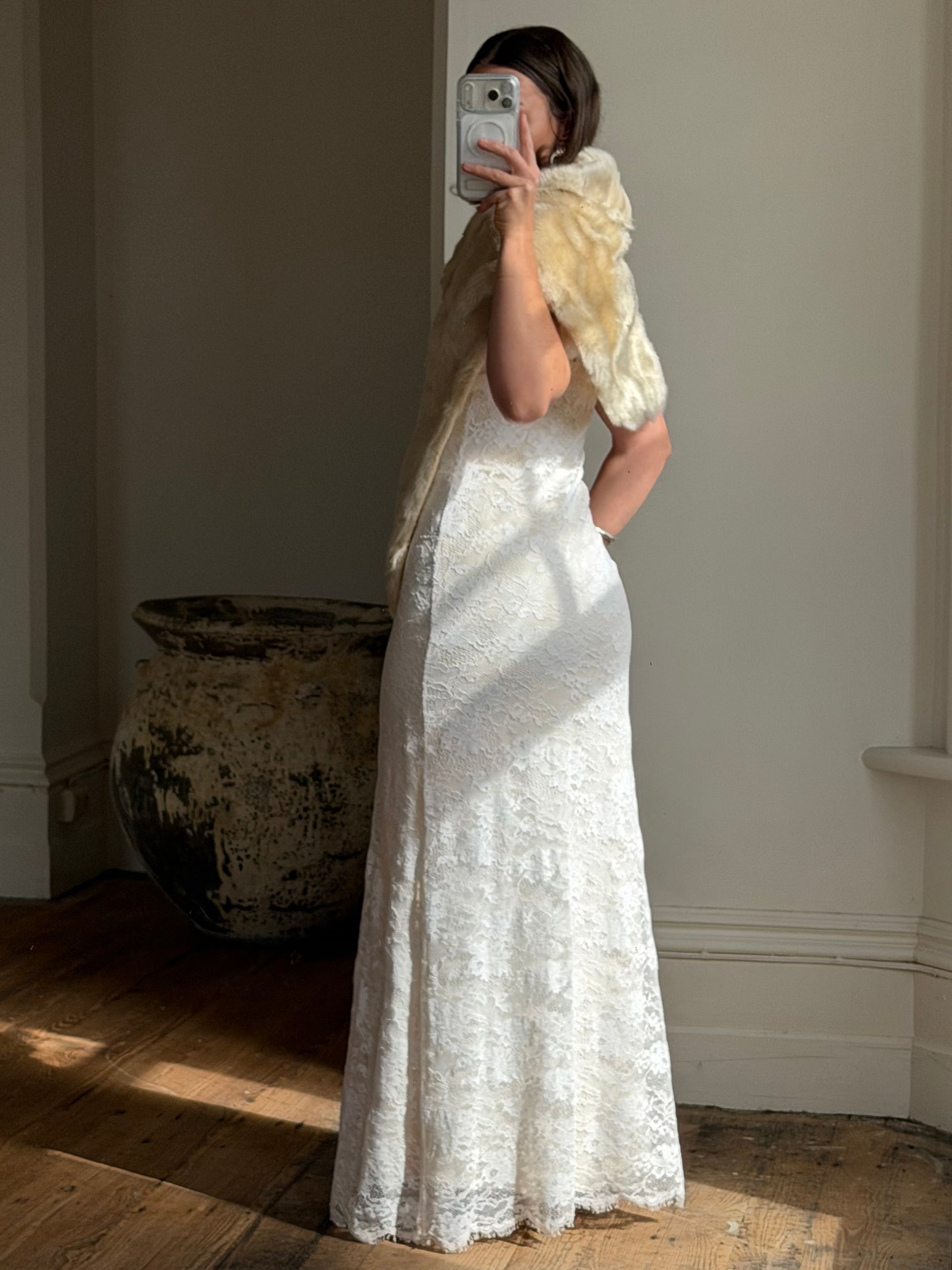 Vintage 50s Creme Latte Faux Fur Stole