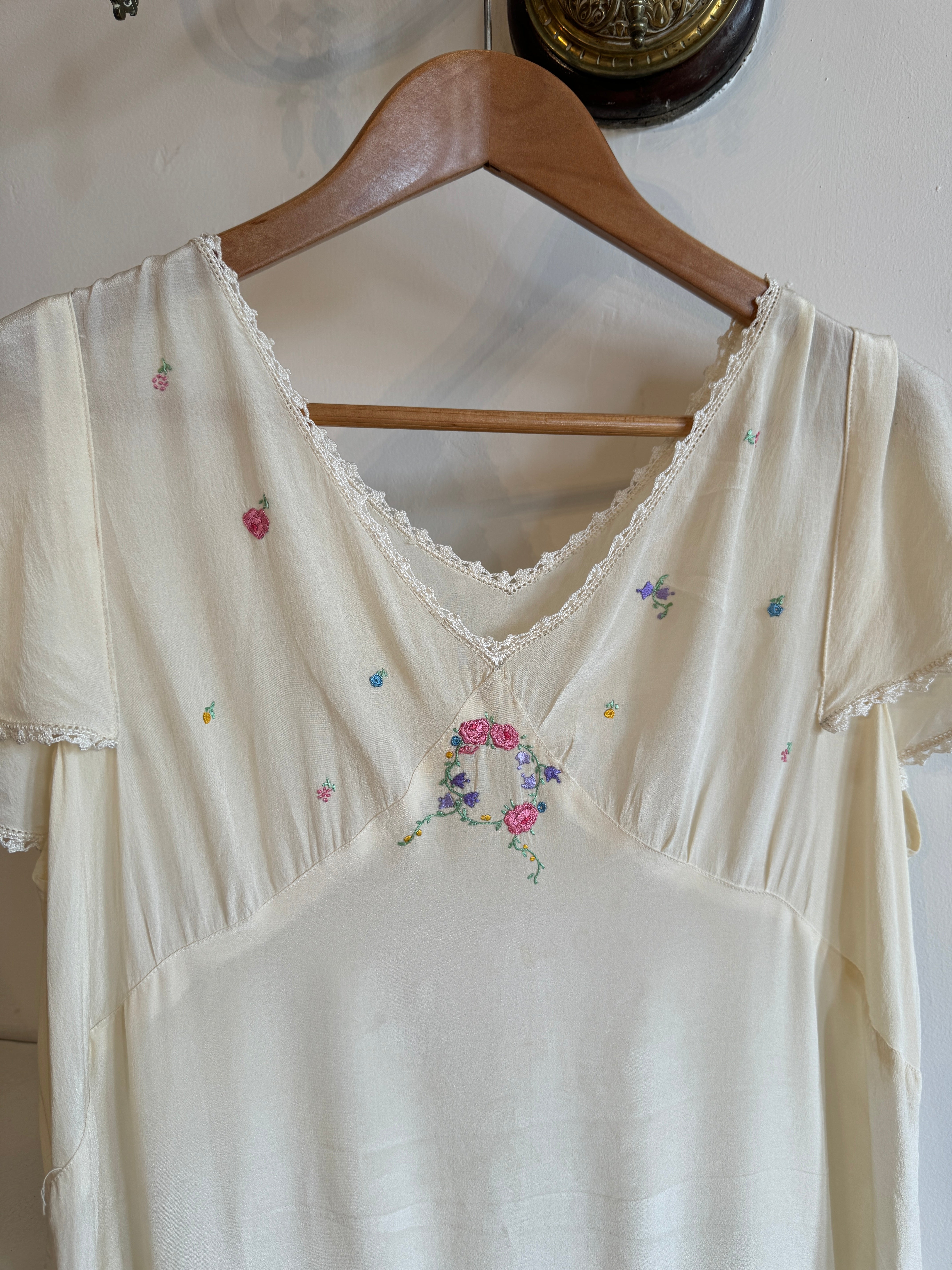 Vintage Cream Sundress with Floral Embroidery