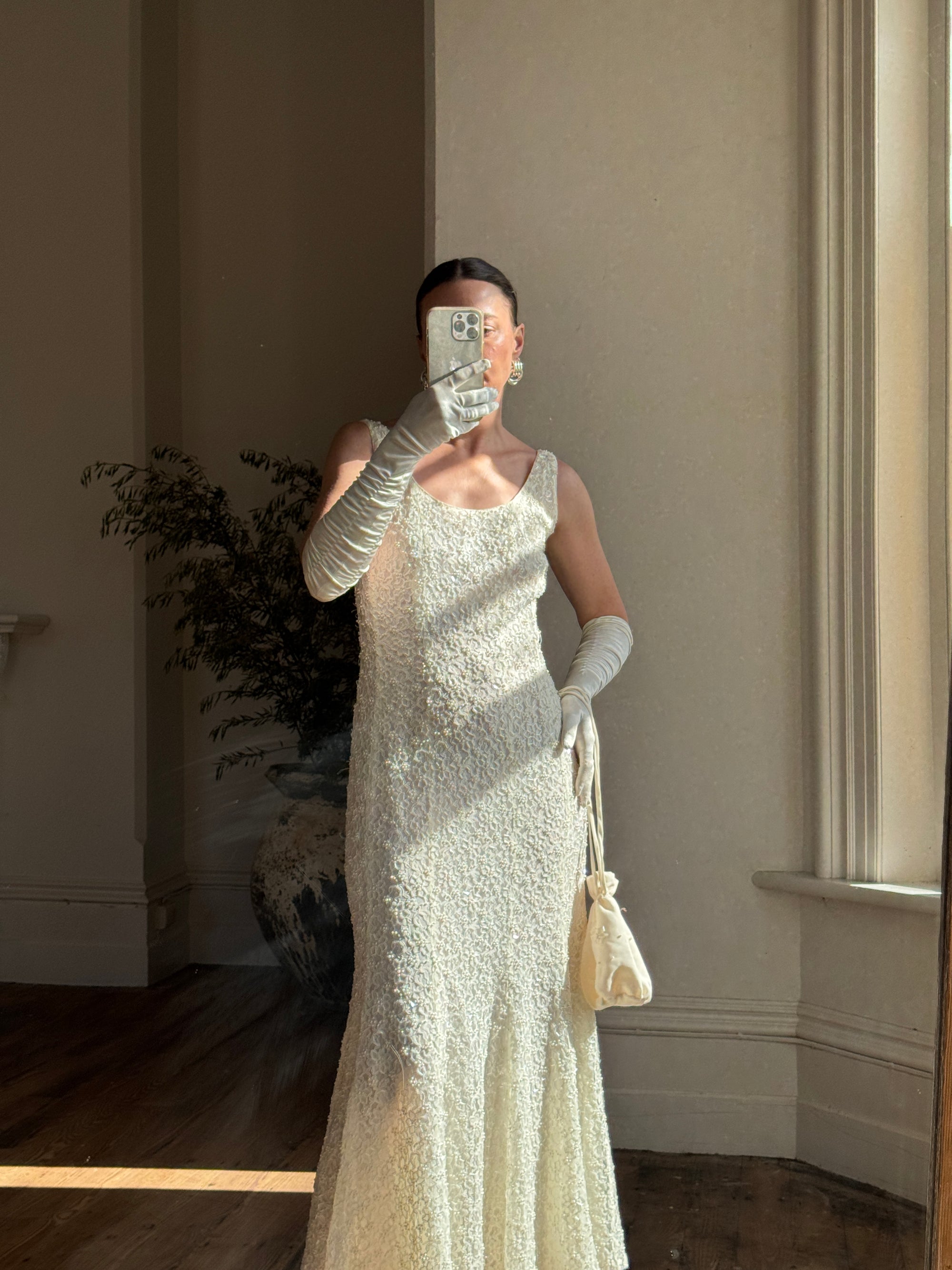 Vintage 90s Beaded Fluted Bridal Slip Set