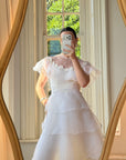 Vintage 70s Tiered Organza Prairie Daisy Wedding Dress