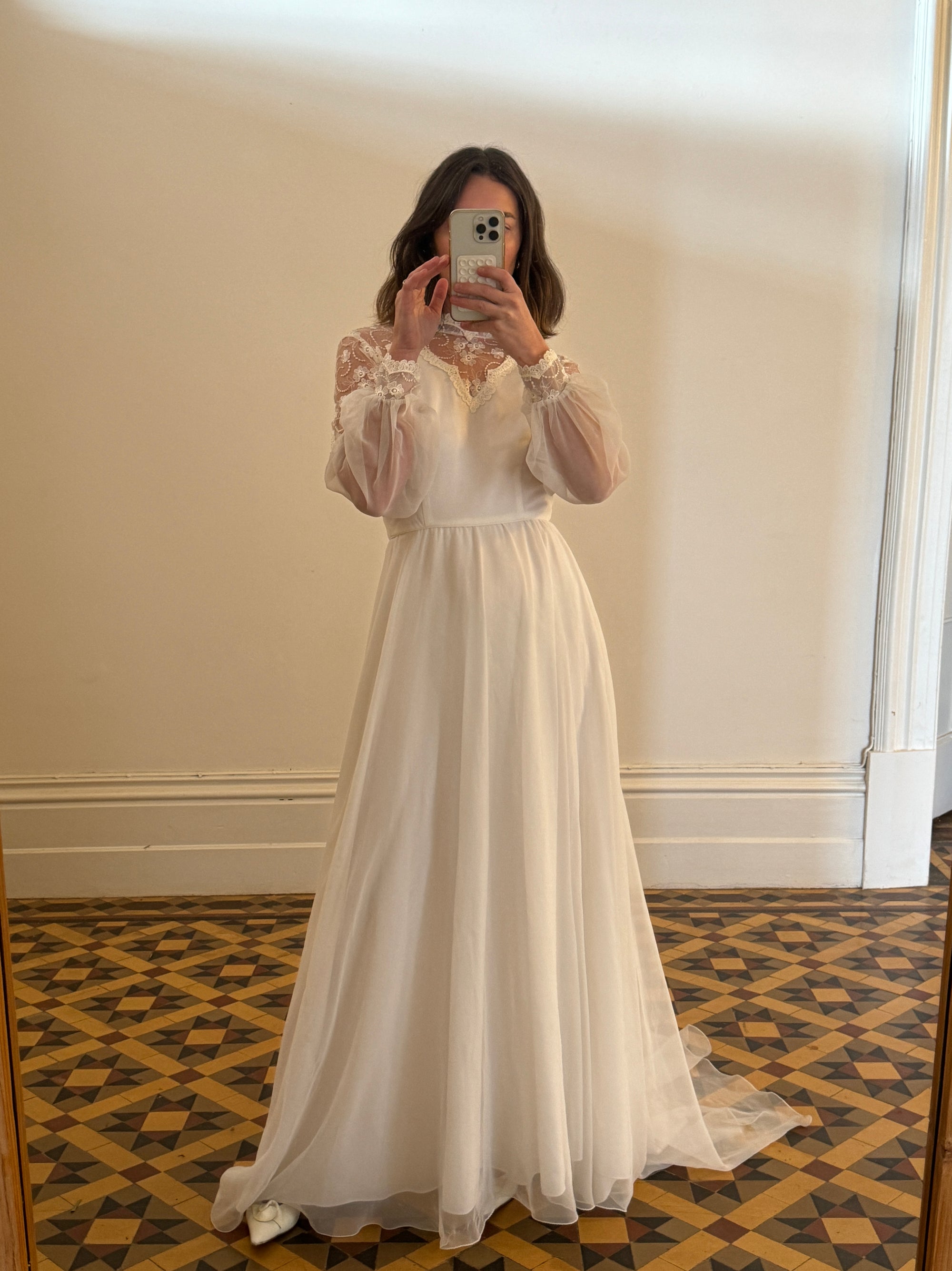 Vintage 70s Long Sleeved Boheme Bridal Dress