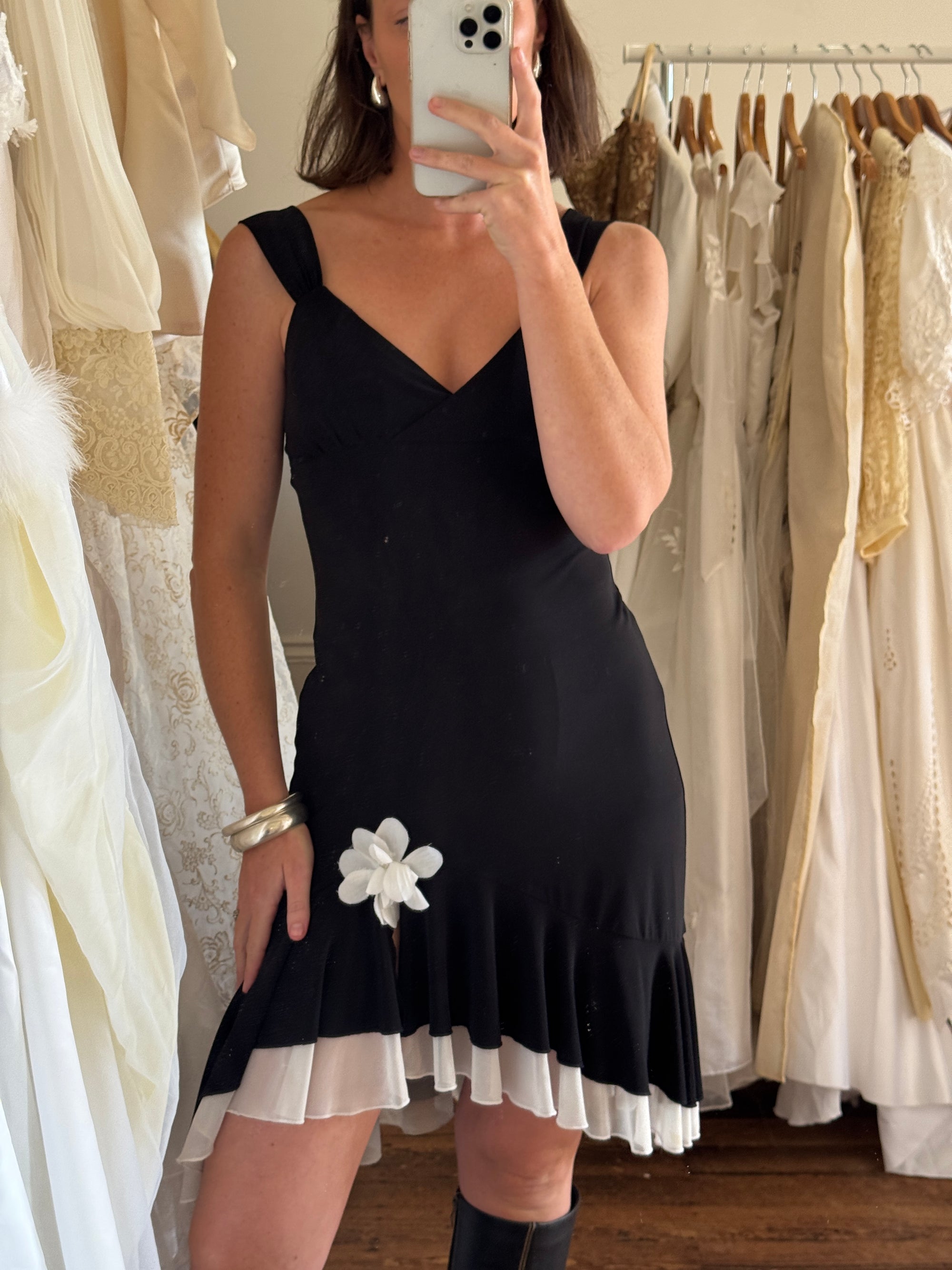 Vintage Y2K Jersey Black and White Party Dress