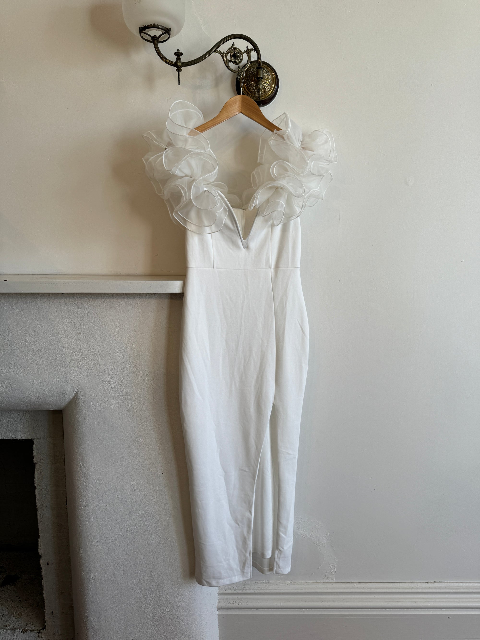 Vintage 1980s Frou Frou Body Con Dress White