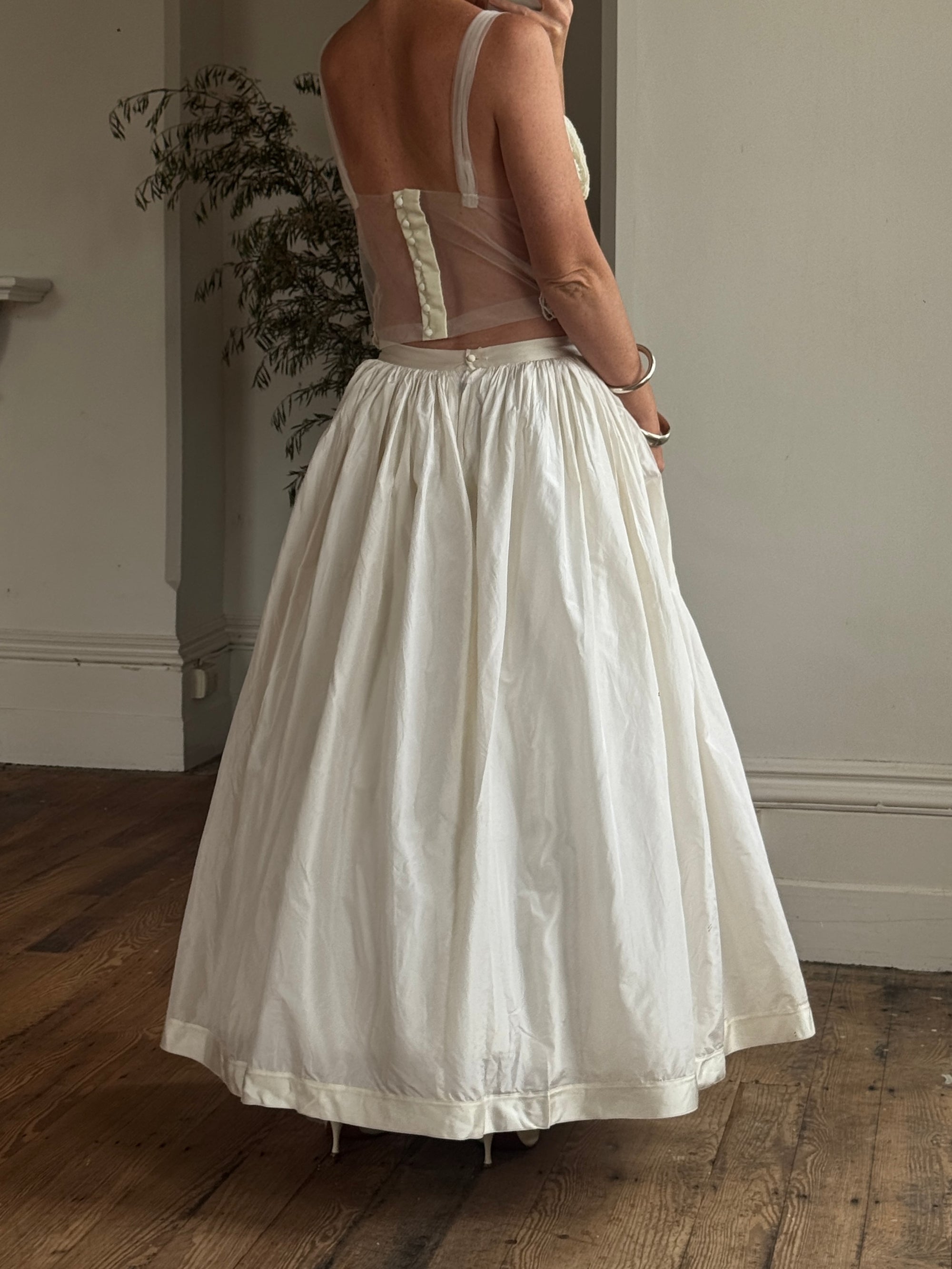 Vintage 90s Two Piece Tulle Beaded Top and Princess Silk Satin Skirt