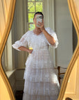 Vintage 70s Tiered Lace Wedding Dress Crisp White