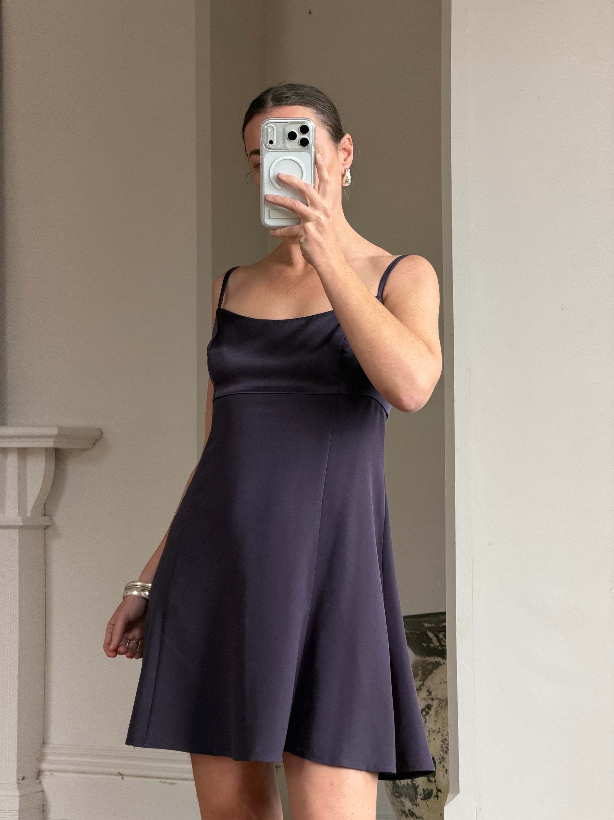 Vintage 90s Satin Micro Mini Dress Navy Satin