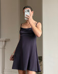 Vintage 90s Satin Micro Mini Dress Navy Satin