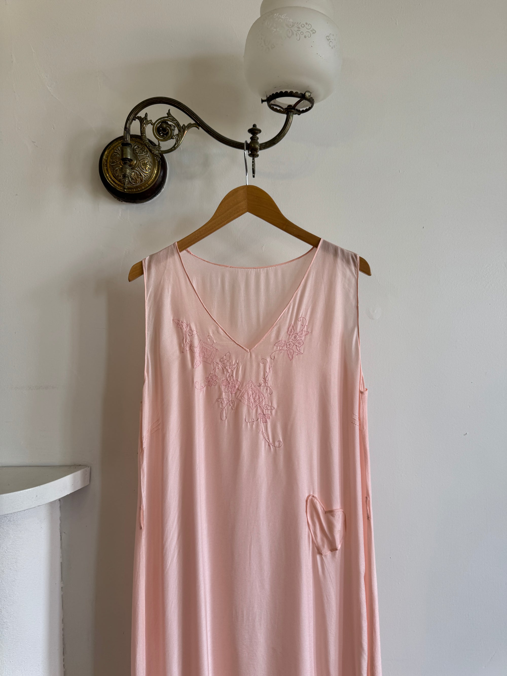 Antique 20s Valentines Slip with Heart Pocket Pink