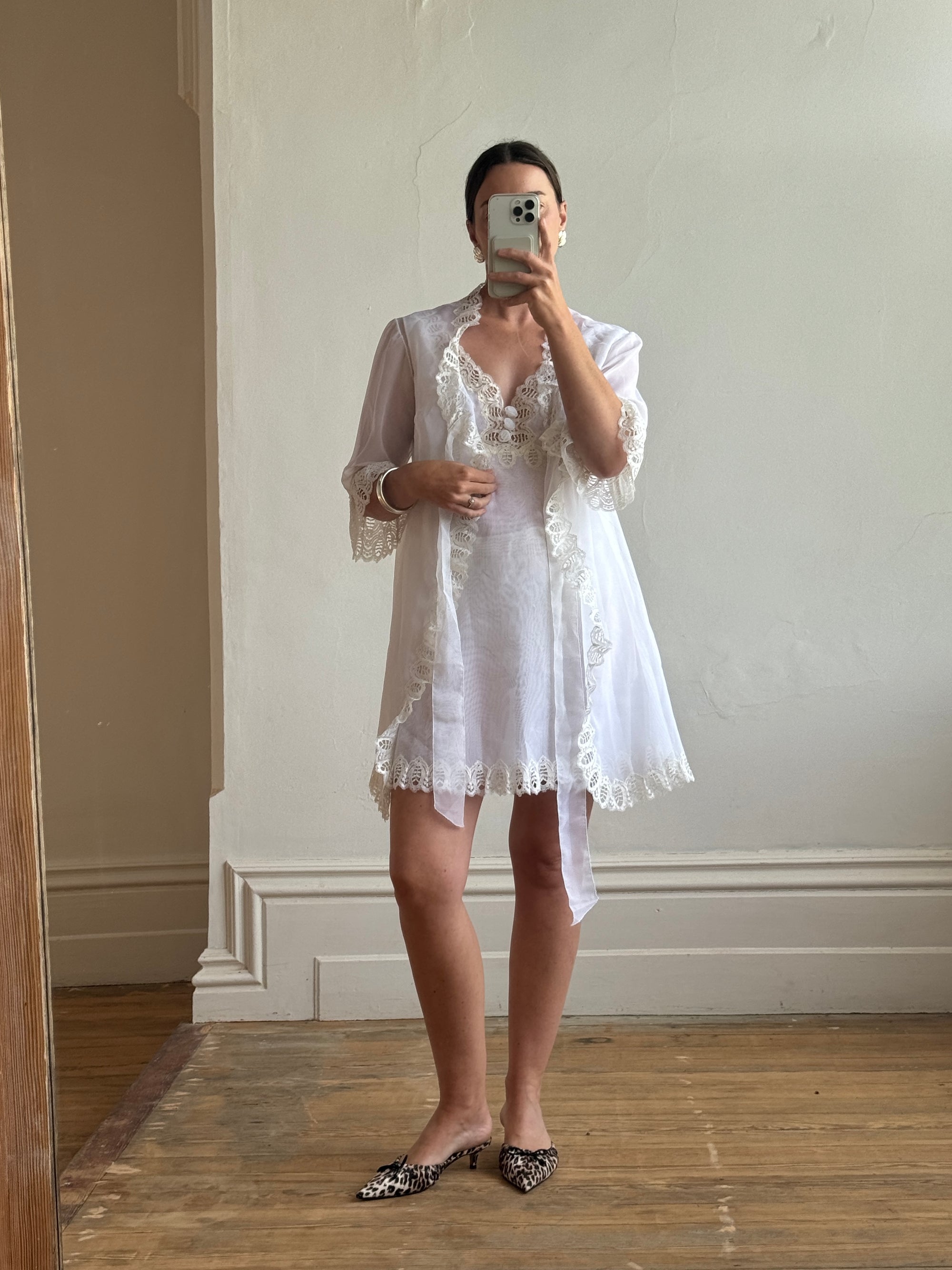Vintage 60s Babydoll Peignoir Bridal Set Ivory