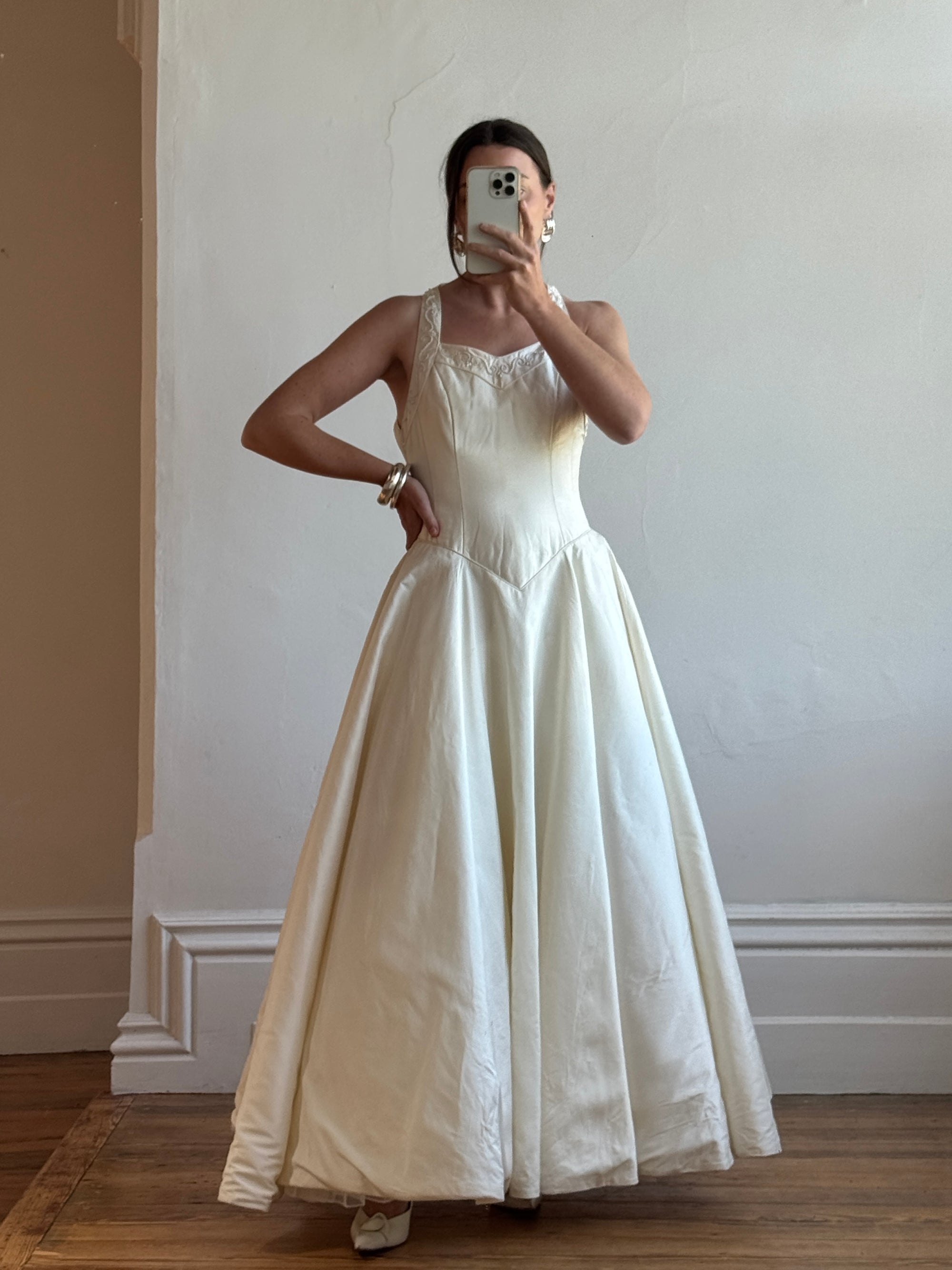 Vintage 90s Pure Silk Halter Princess Wedding Dress