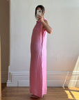 Vintage 80s Boat Neck Crinkle Dress Hot Pink
