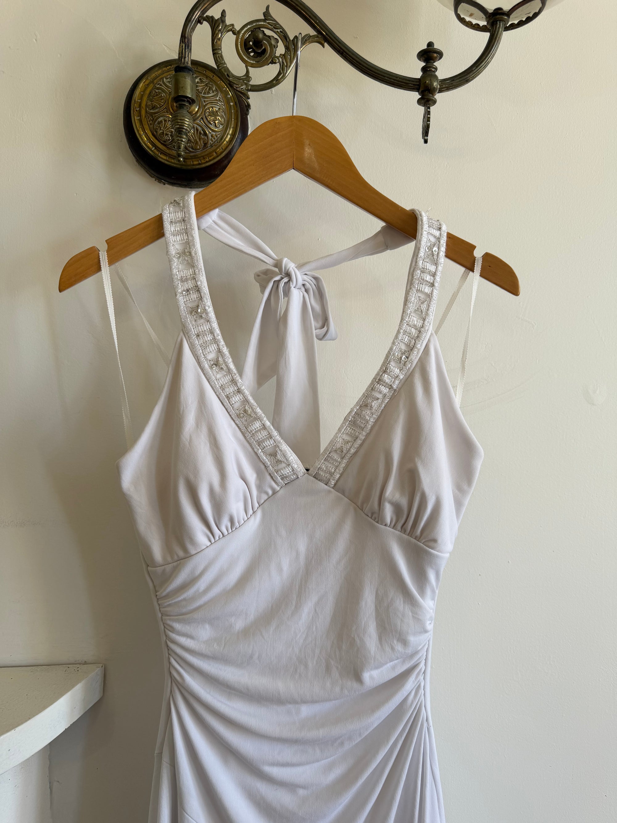Vintage Y2K Jersey Halter Mini Dress White