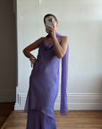 Vintage 90s Lilac Cowl Tiered Slip Dress with Scarf